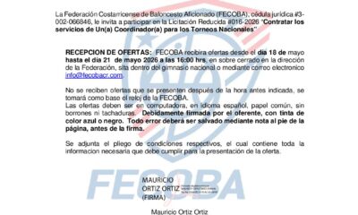 Contratar los servicios de un(a) Coordinador(a) para los  Torneos Nacionales