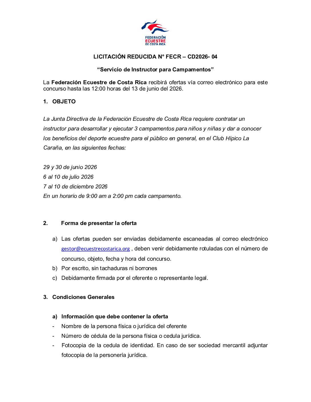 Licitación de entrenador