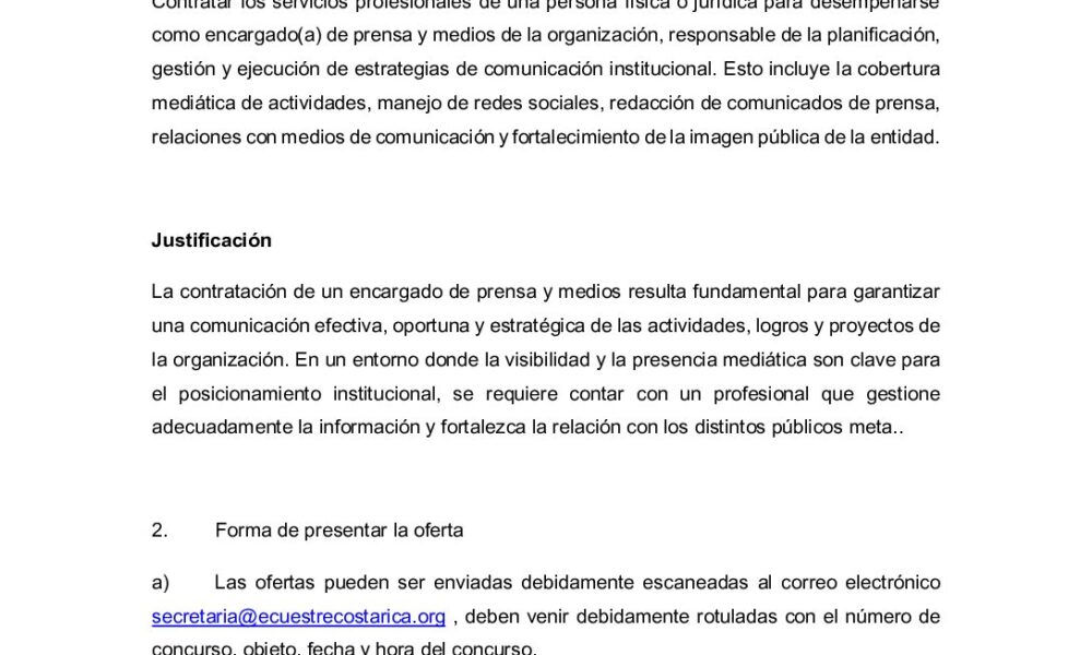 LICITACIÓN REDUCIDA N° FECR – CD2026- 02“CONTRATACIÓN SERVICIO DE ENCARGADO DE PRENSA Y MEDIOS