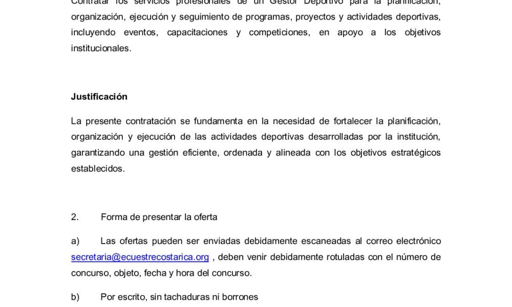 LICITACIÓN REDUCIDA N° FECR – CD2026- 01“CONTRATACIÓN SERVICIO DE GESTOR DEPORTIVO